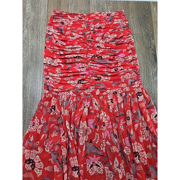 CINQ A SEPT Kathleen Ruched Floral-Print Georgette Skirt Size 2 Midi Fit & Flare - Picture 9 of 9